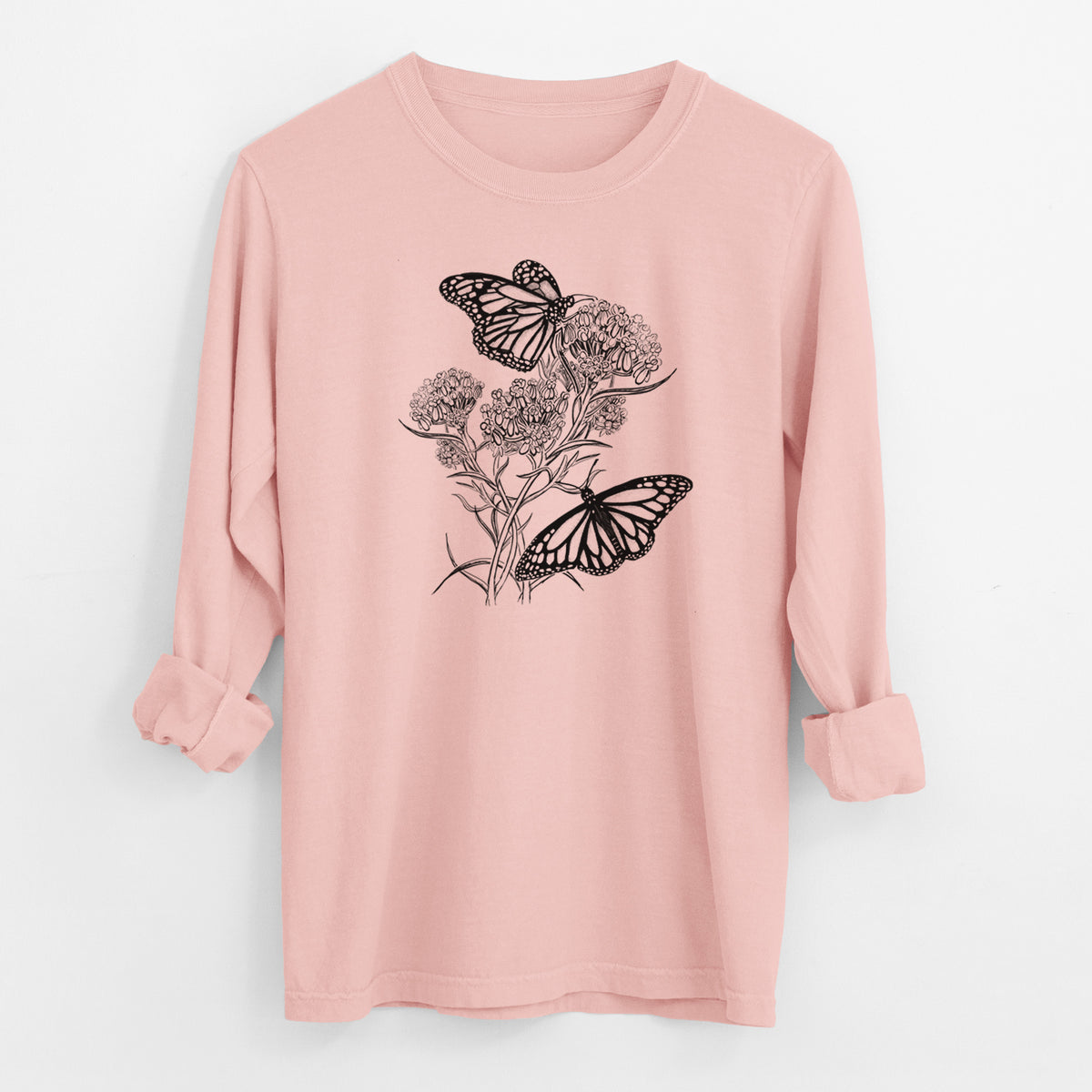 Narrowleaf Milkweed with Monarchs - Men&#39;s Heavyweight 100% Cotton Long Sleeve