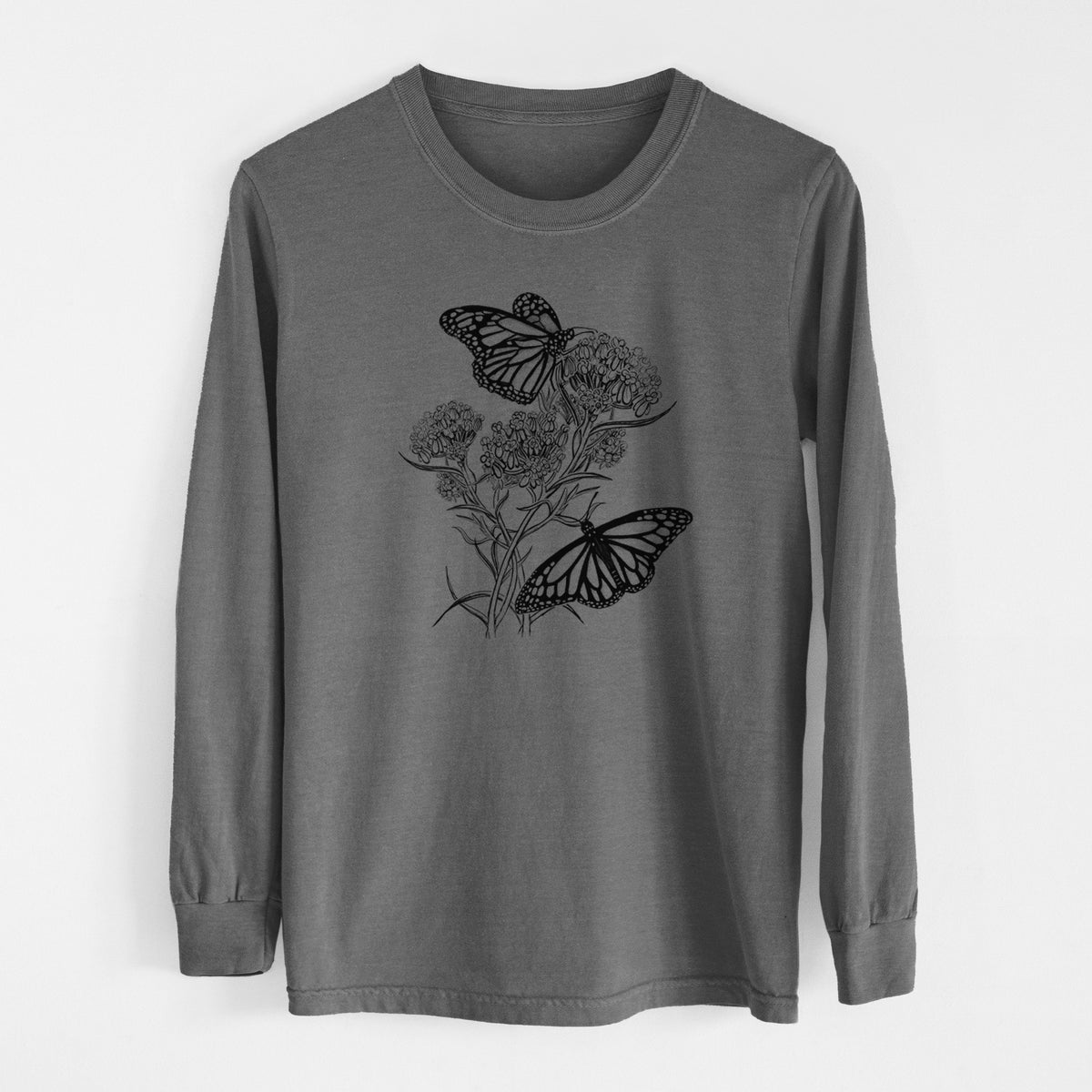 Narrowleaf Milkweed with Monarchs - Men&#39;s Heavyweight 100% Cotton Long Sleeve