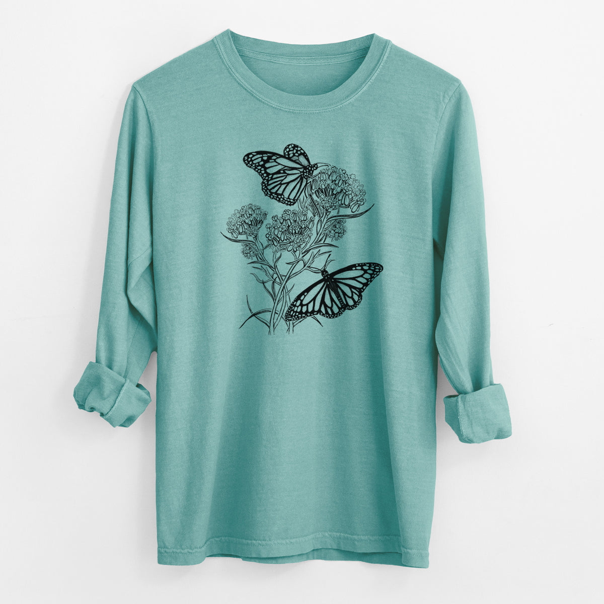 Narrowleaf Milkweed with Monarchs - Men&#39;s Heavyweight 100% Cotton Long Sleeve