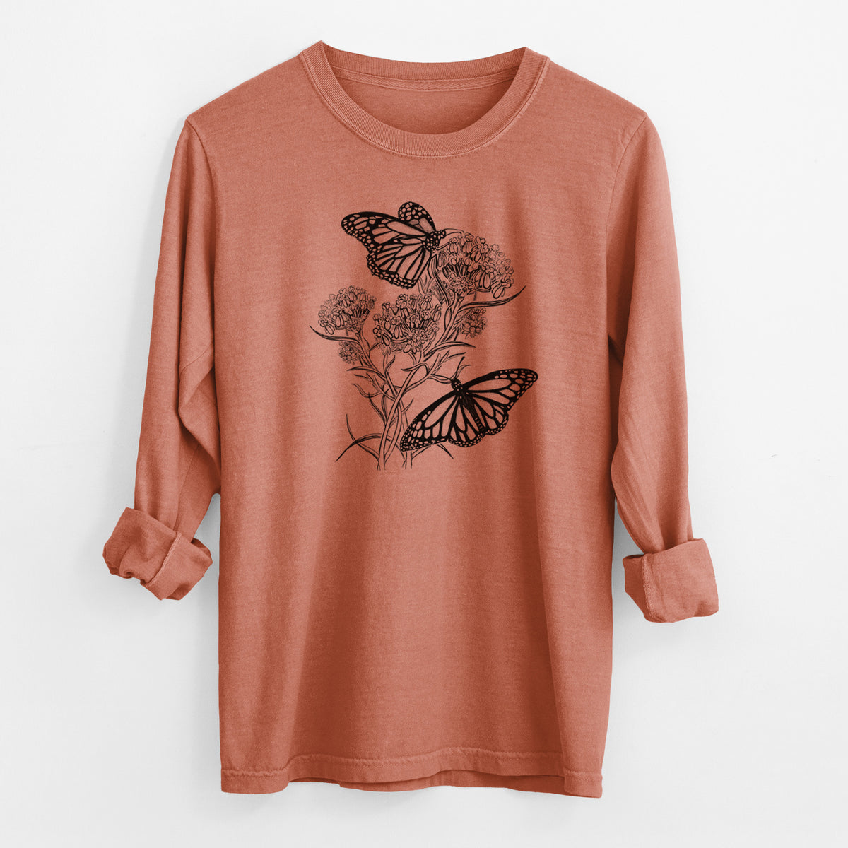 Narrowleaf Milkweed with Monarchs - Men&#39;s Heavyweight 100% Cotton Long Sleeve