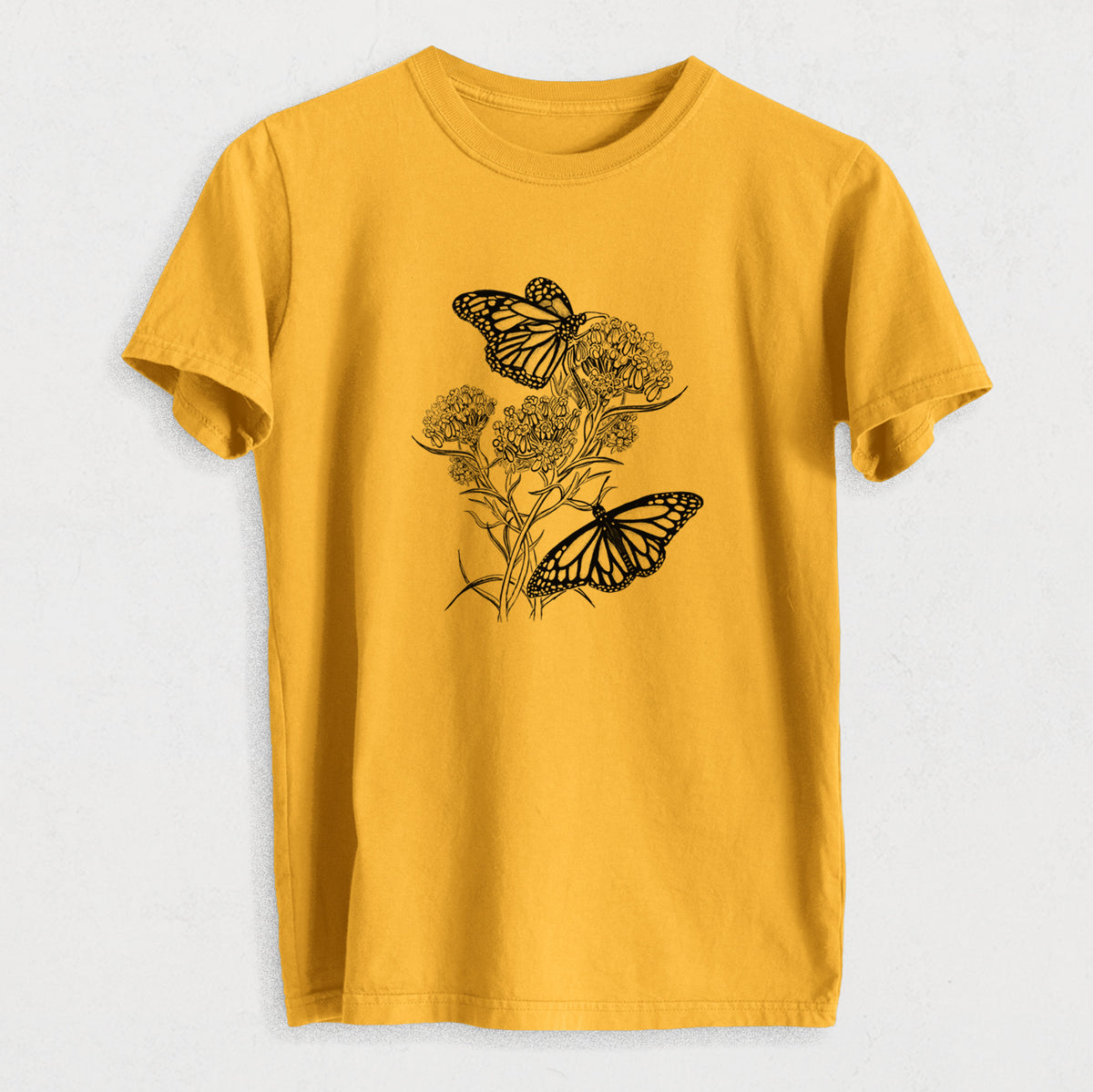 Narrowleaf Milkweed with Monarchs - Heavyweight Men&#39;s 100% Organic Cotton Tee