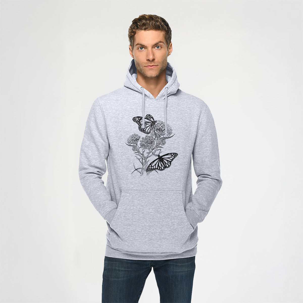 Narrowleaf Milkweed with Monarchs - Heavyweight Fleece Hoodie
