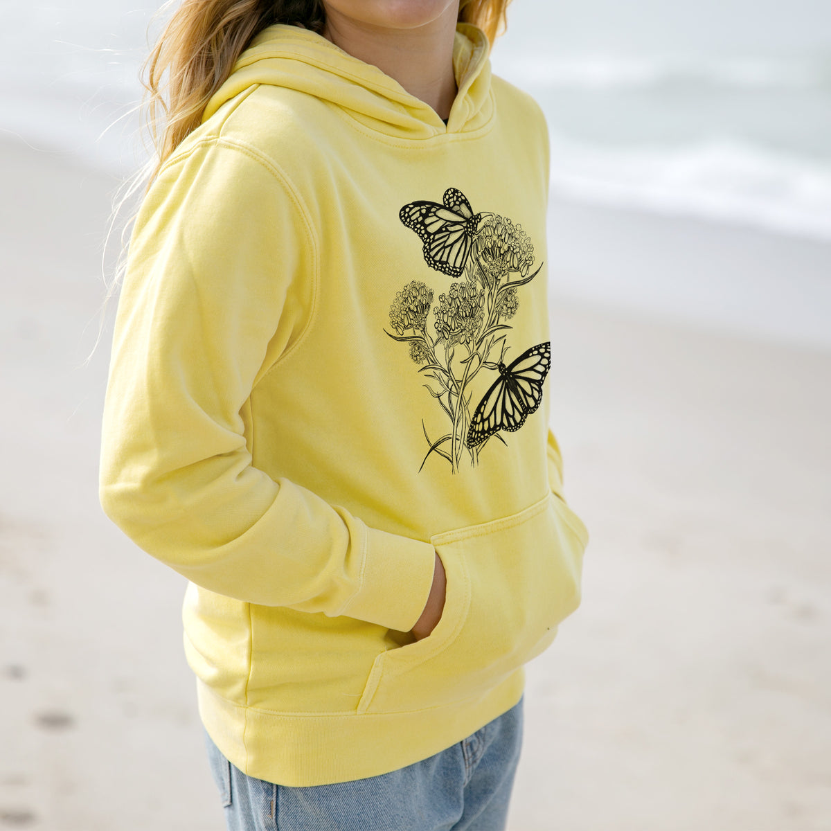 Narrowleaf Milkweed with Monarchs - Youth Pigment Dyed Hoodie