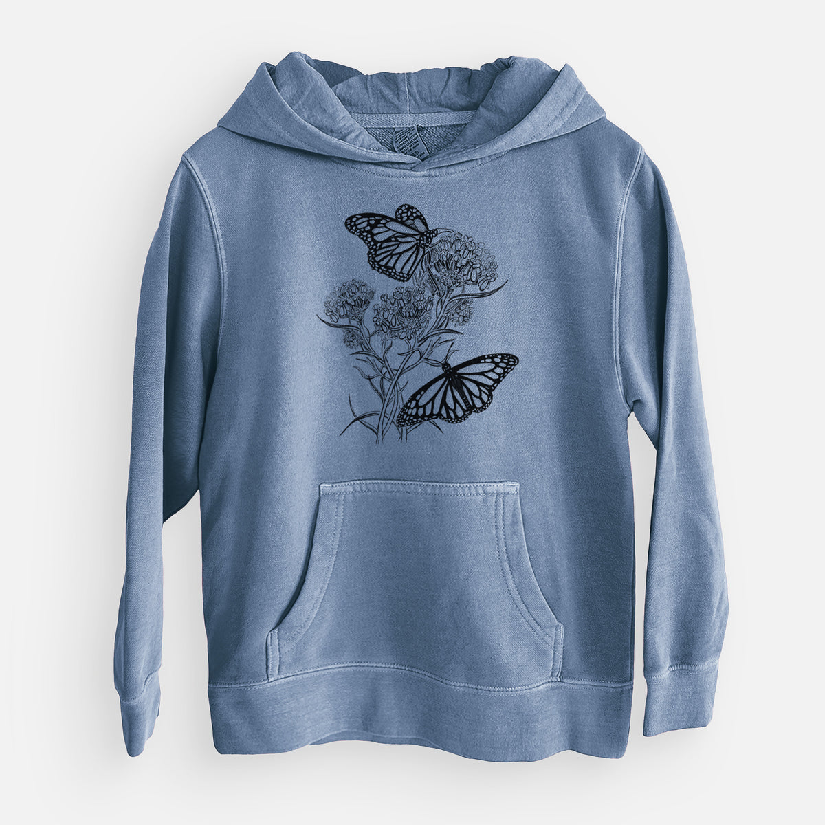 Narrowleaf Milkweed with Monarchs - Youth Pigment Dyed Hoodie