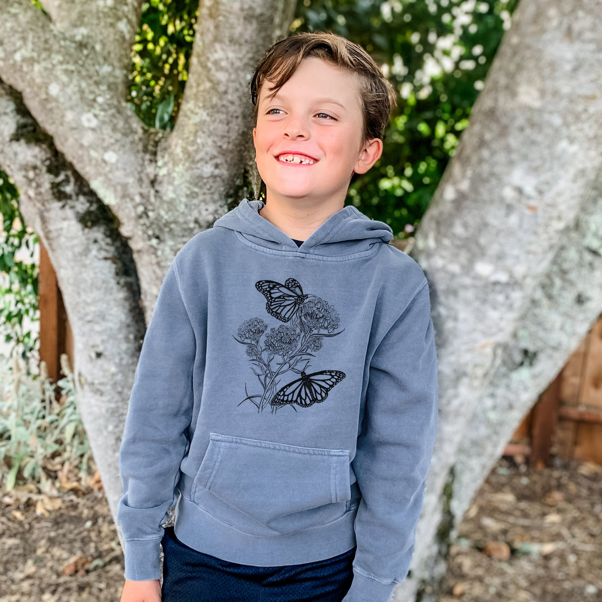 Narrowleaf Milkweed with Monarchs - Youth Pigment Dyed Hoodie