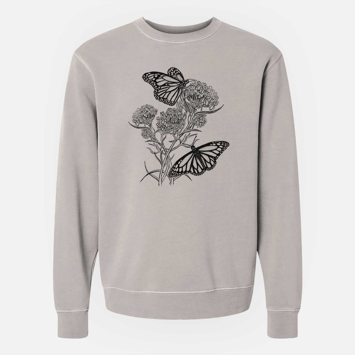 Narrowleaf Milkweed with Monarchs - Unisex Pigment Dyed Crew Sweatshirt