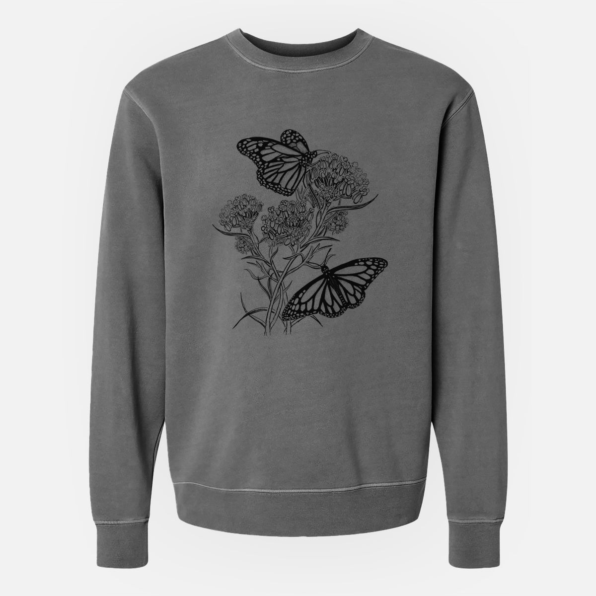 Narrowleaf Milkweed with Monarchs - Unisex Pigment Dyed Crew Sweatshirt