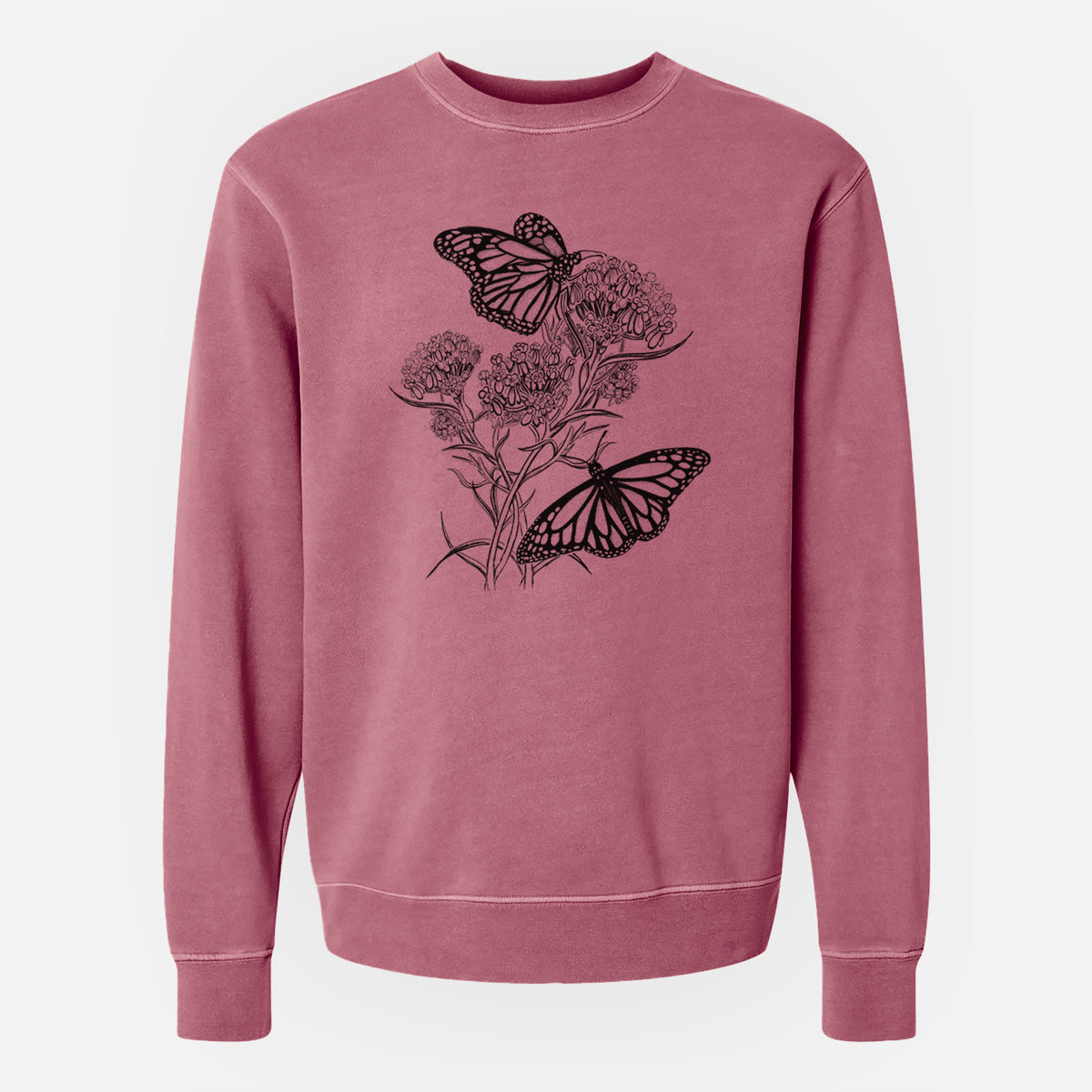 Narrowleaf Milkweed with Monarchs - Unisex Pigment Dyed Crew Sweatshirt