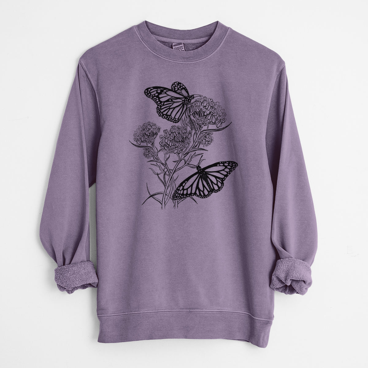 Narrowleaf Milkweed with Monarchs - Unisex Pigment Dyed Crew Sweatshirt