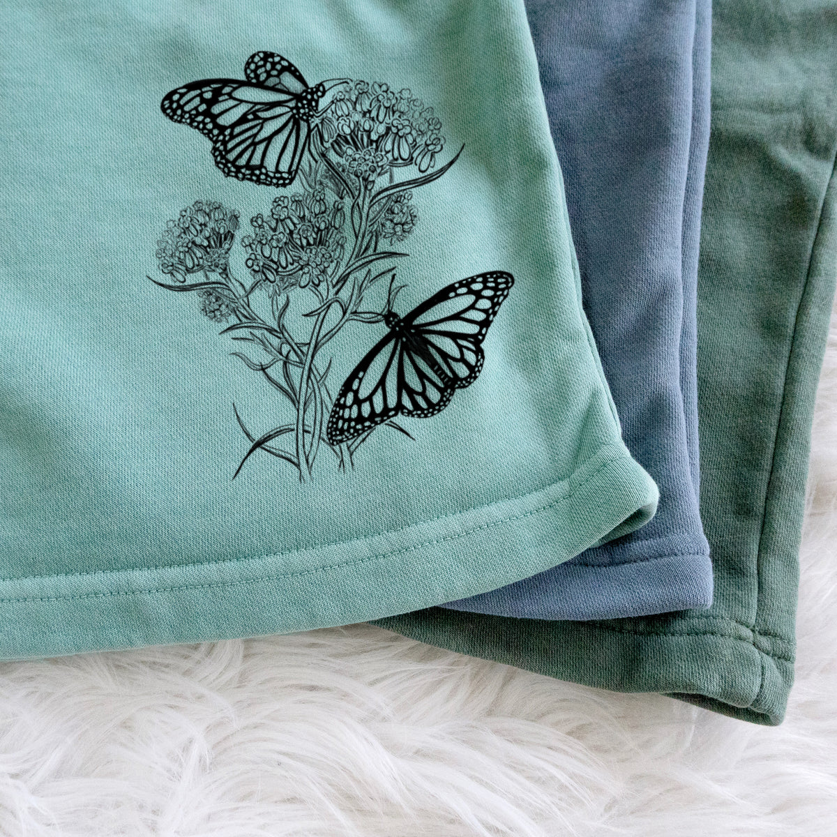 Narrowleaf Milkweed with Monarchs - Unisex Pigment Dyed Shorts