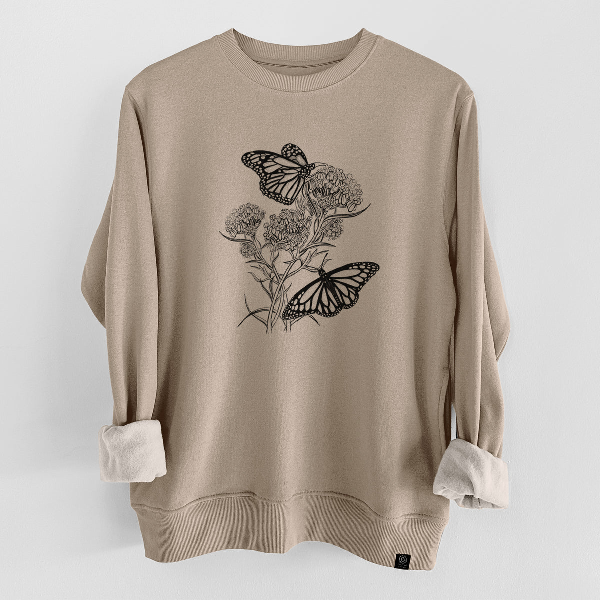 Narrowleaf Milkweed with Monarchs  - Unisex Reclaimed Crewneck Sweatshirt