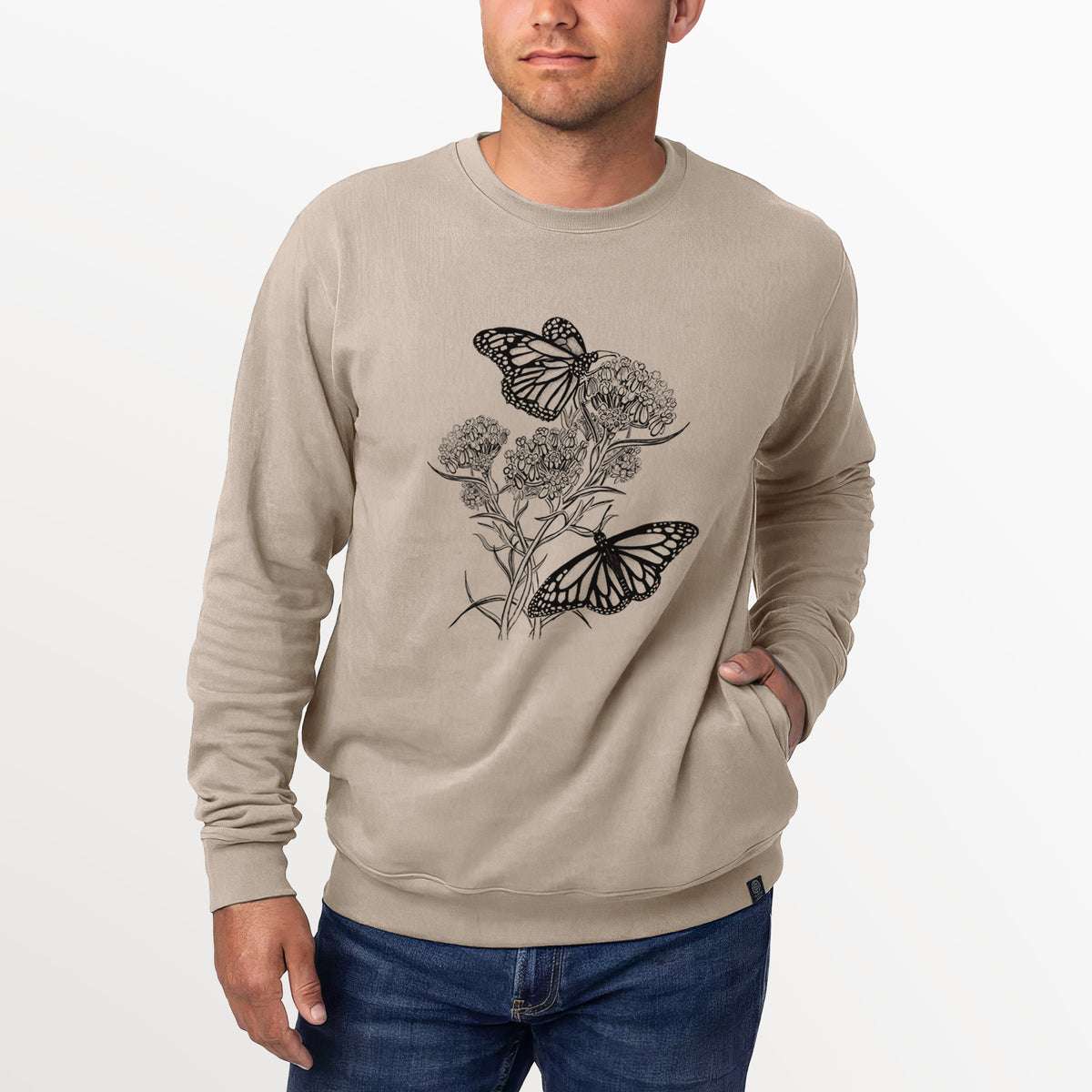 Narrowleaf Milkweed with Monarchs  - Unisex Reclaimed Crewneck Sweatshirt