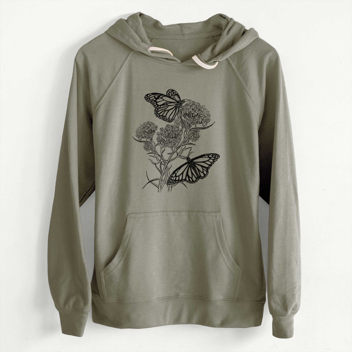 CLEARANCE - Narrowleaf Milkweed with Monarchs  - Unisex Slim Fit Loopback Terry Hoodie