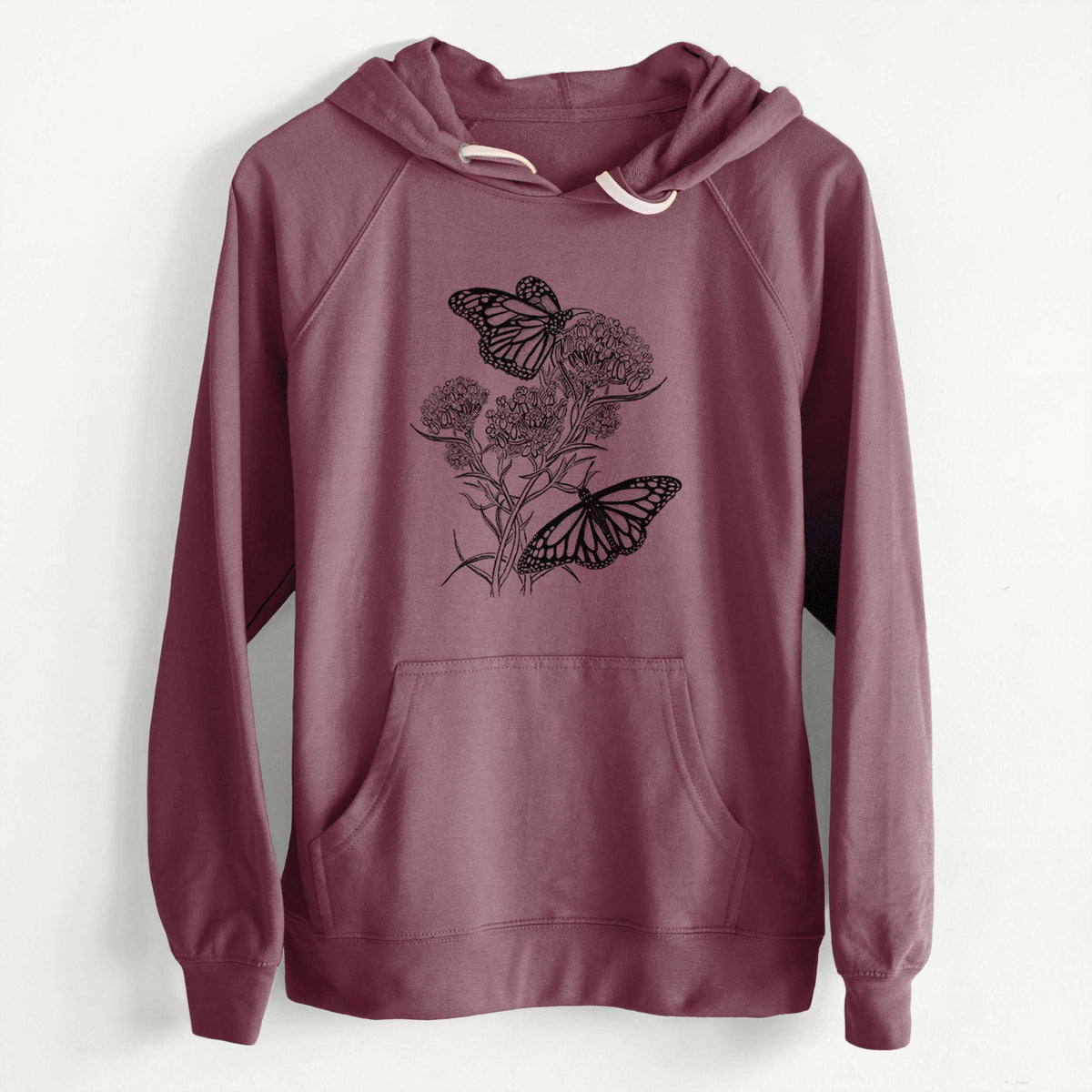 CLEARANCE - Narrowleaf Milkweed with Monarchs  - Unisex Slim Fit Loopback Terry Hoodie