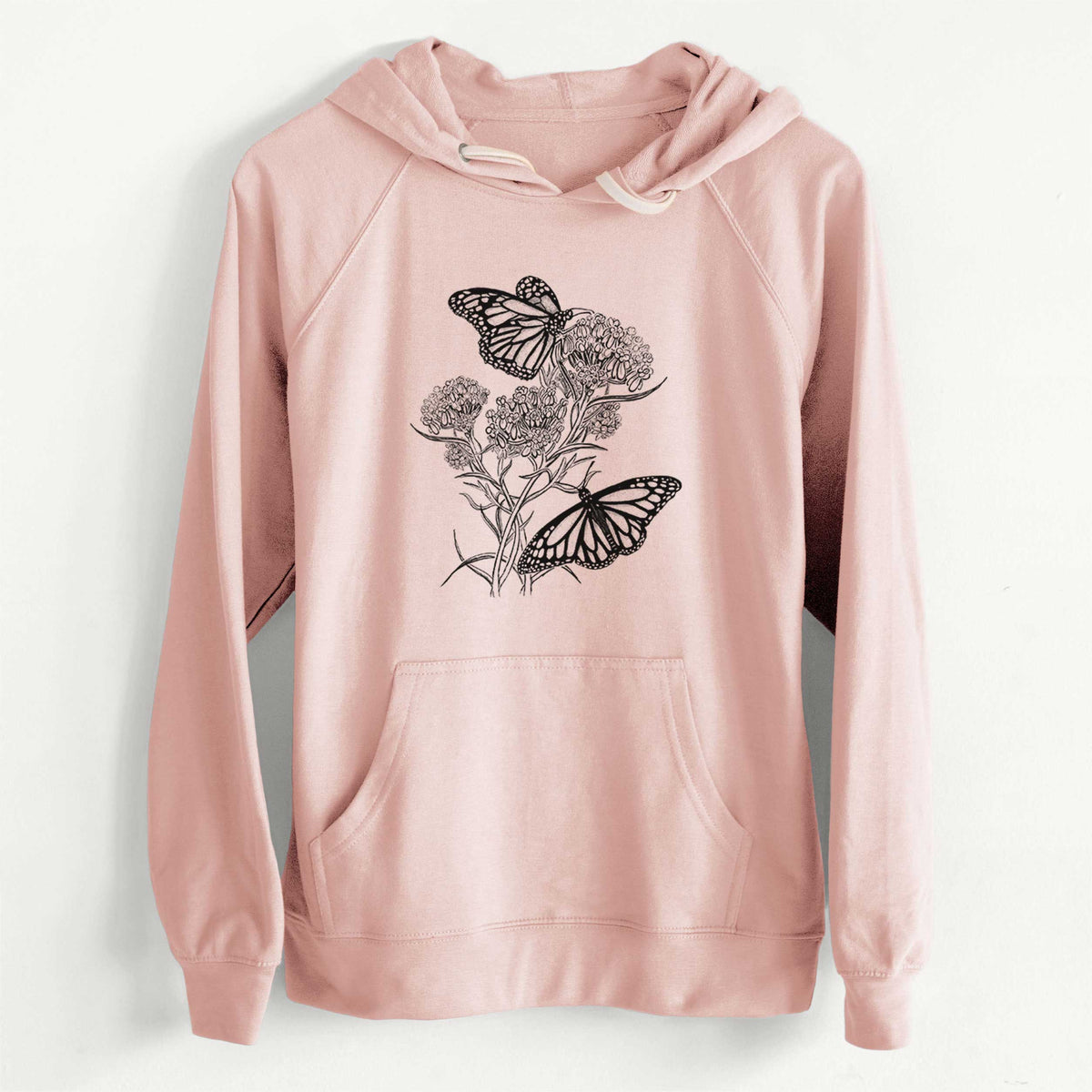 CLEARANCE - Narrowleaf Milkweed with Monarchs  - Unisex Slim Fit Loopback Terry Hoodie