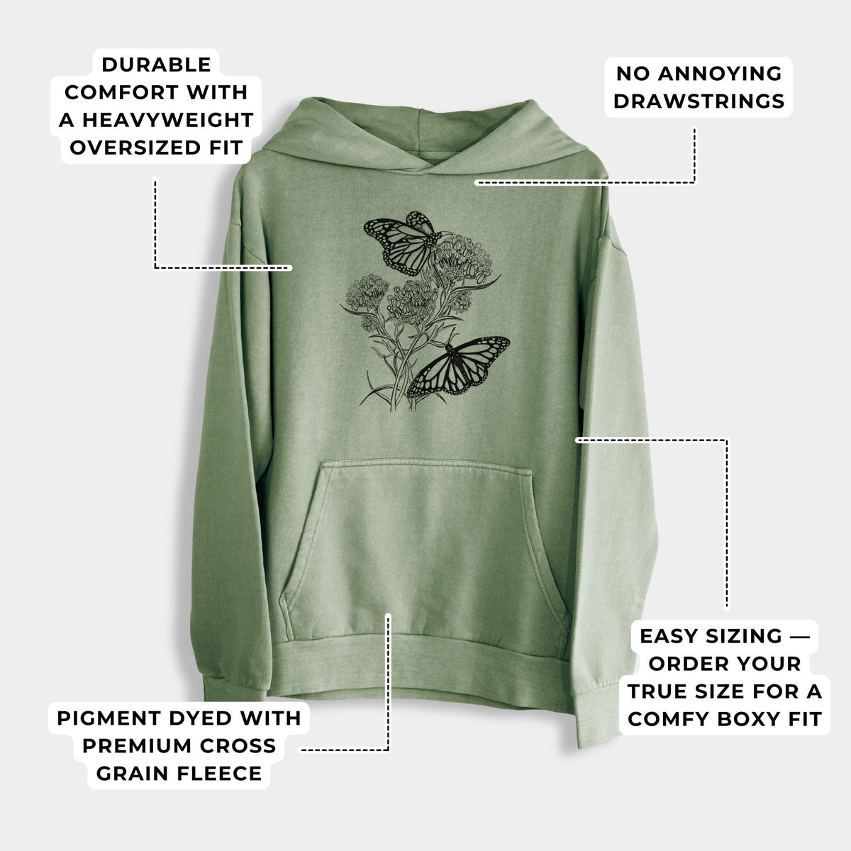 Narrowleaf Milkweed with Monarchs  - Urban Heavyweight Hoodie