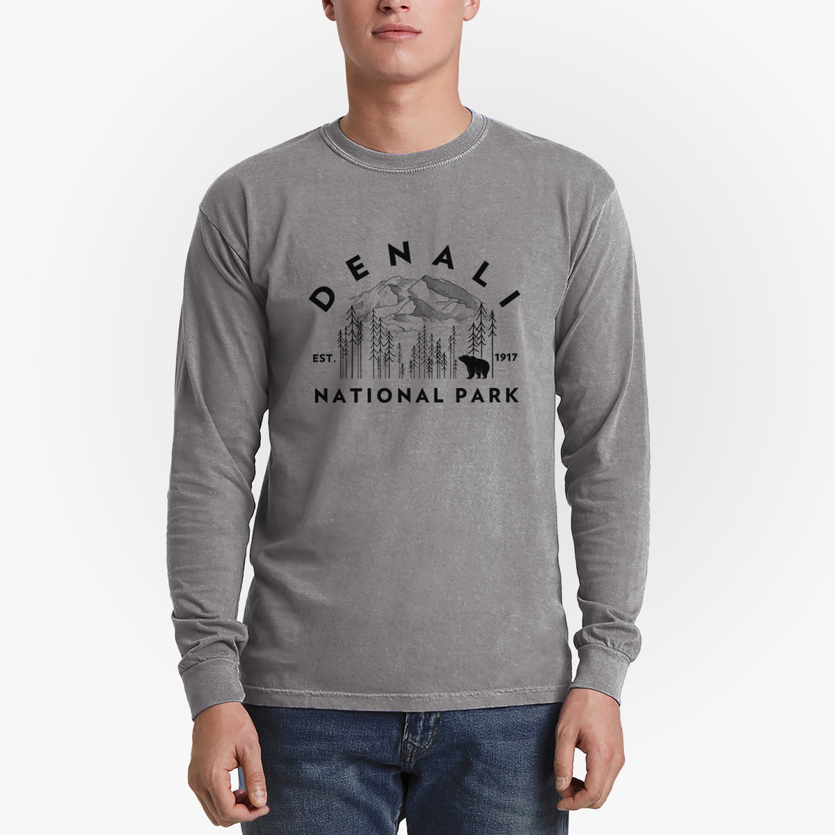 Denali National Park - Men&#39;s Heavyweight 100% Cotton Long Sleeve