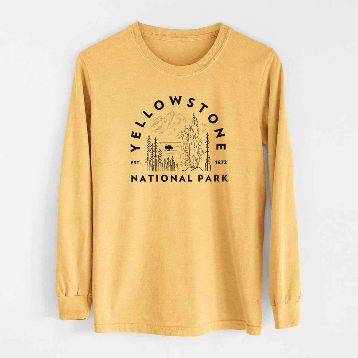 Yellowstone National Park - Men&#39;s Heavyweight 100% Cotton Long Sleeve