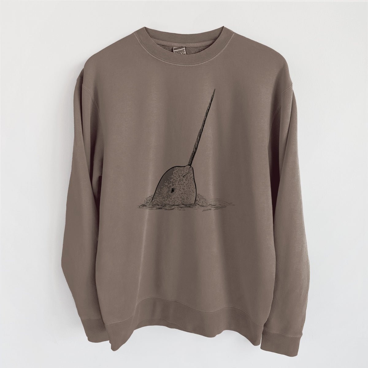 Narwhal - Monodon monoceros - Unisex Pigment Dyed Crew Sweatshirt in Espresso Brown Color