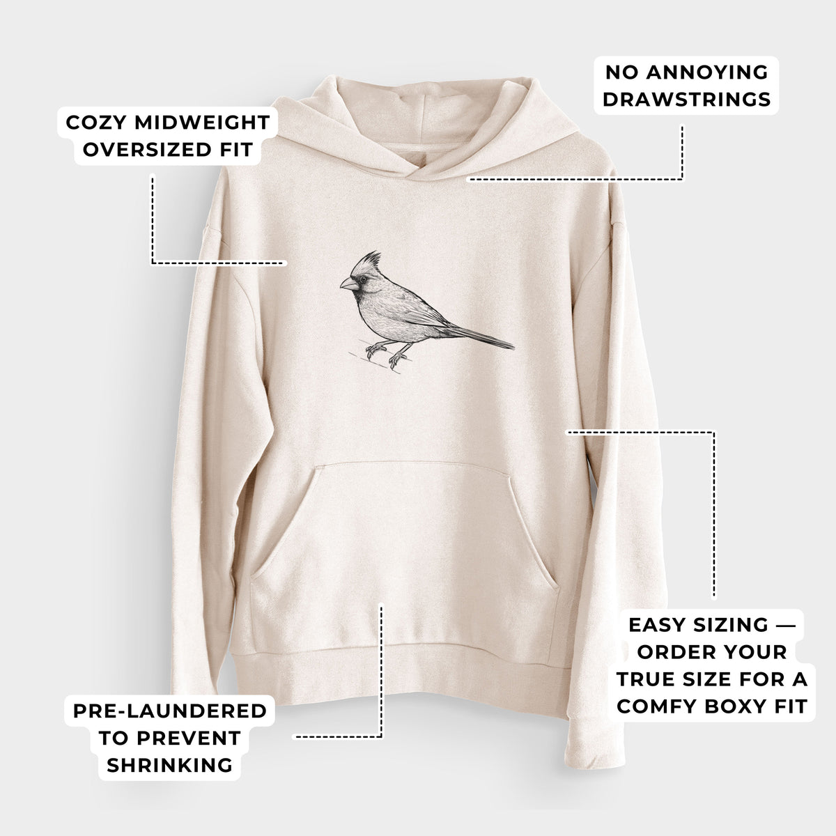 Northern Cardinal - Cardinalis cardinalis  - Bodega Midweight Hoodie