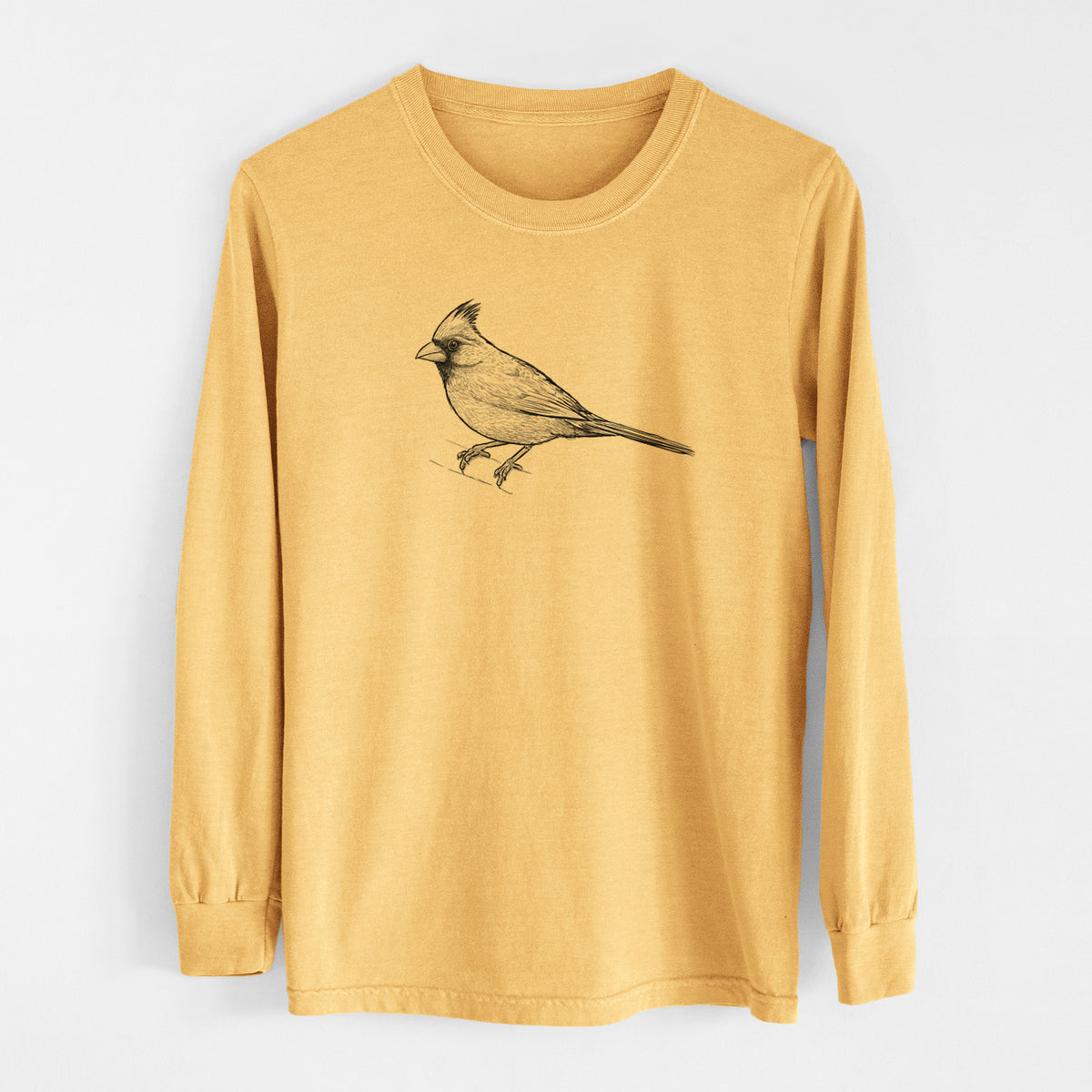 Northern Cardinal - Cardinalis cardinalis - Men&#39;s Heavyweight 100% Cotton Long Sleeve