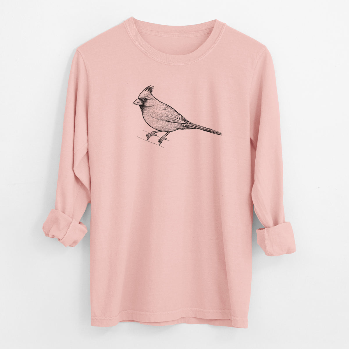 Northern Cardinal - Cardinalis cardinalis - Men&#39;s Heavyweight 100% Cotton Long Sleeve