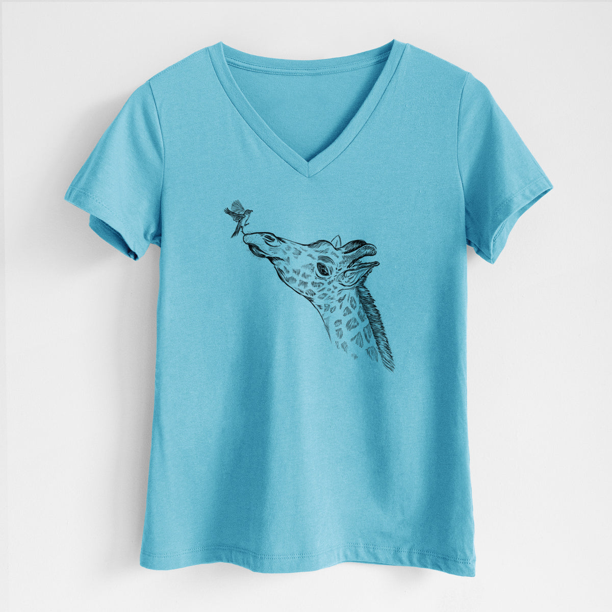 Northern Giraffe - Giraffa camelopardalis - Women&#39;s Lightweight Relaxed Fit 100% Cotton V-neck