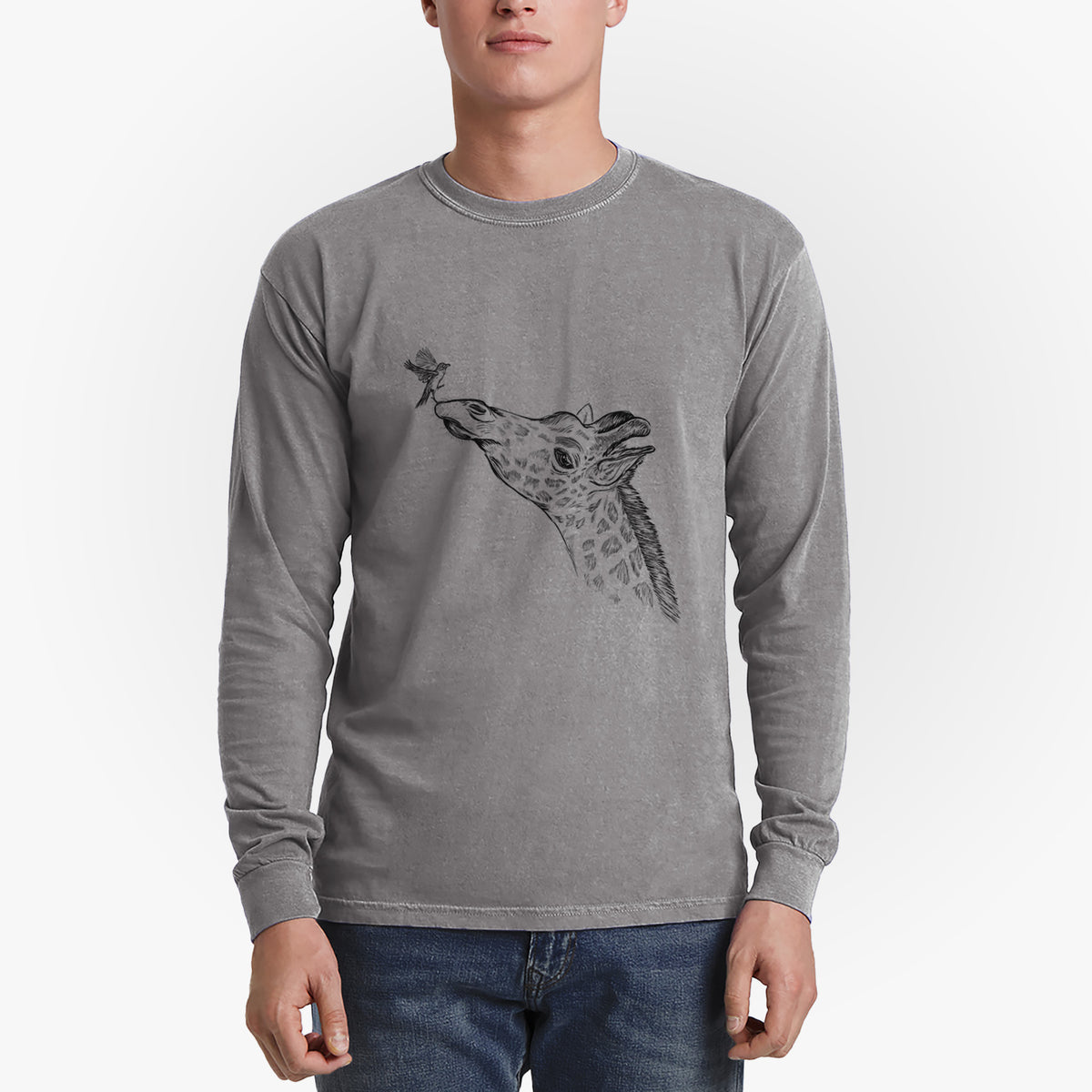 Northern Giraffe - Giraffa camelopardalis - Men&#39;s Heavyweight 100% Cotton Long Sleeve