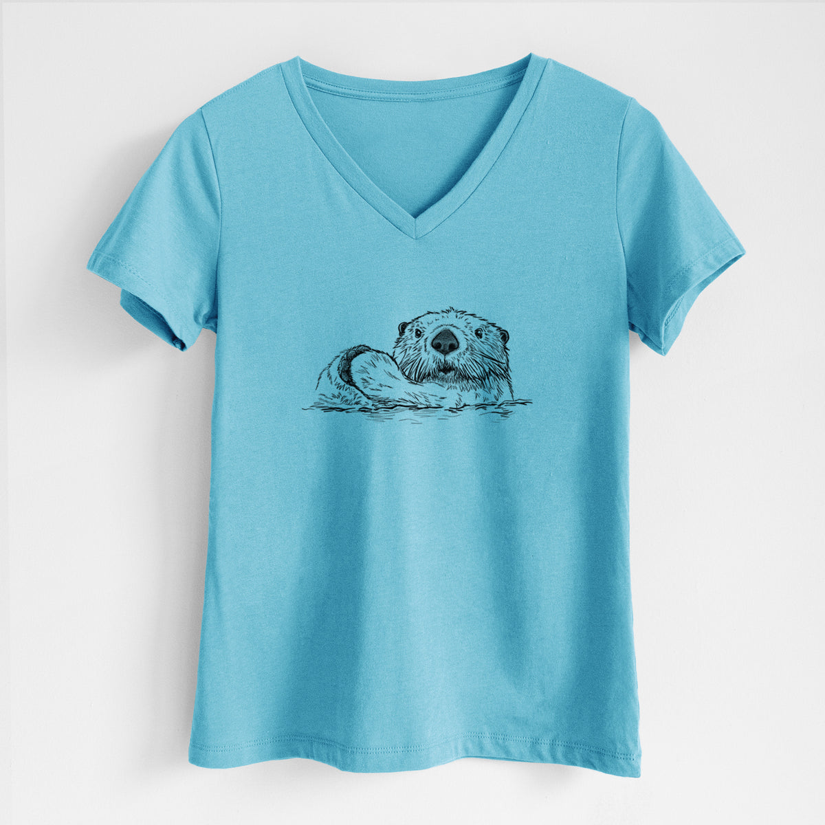 Northern Sea Otter - Enhydra lutris kenyoni - Women&#39;s Lightweight Relaxed Fit 100% Cotton V-neck