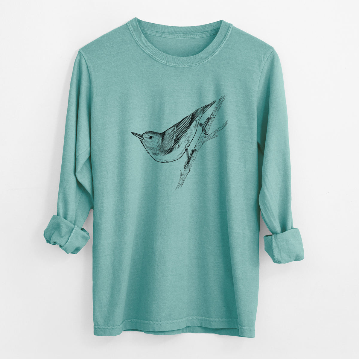 White-breasted Nuthatch - Sitta carolinensis - Unisex Comfort Colors 100% Cotton Long Sleeve