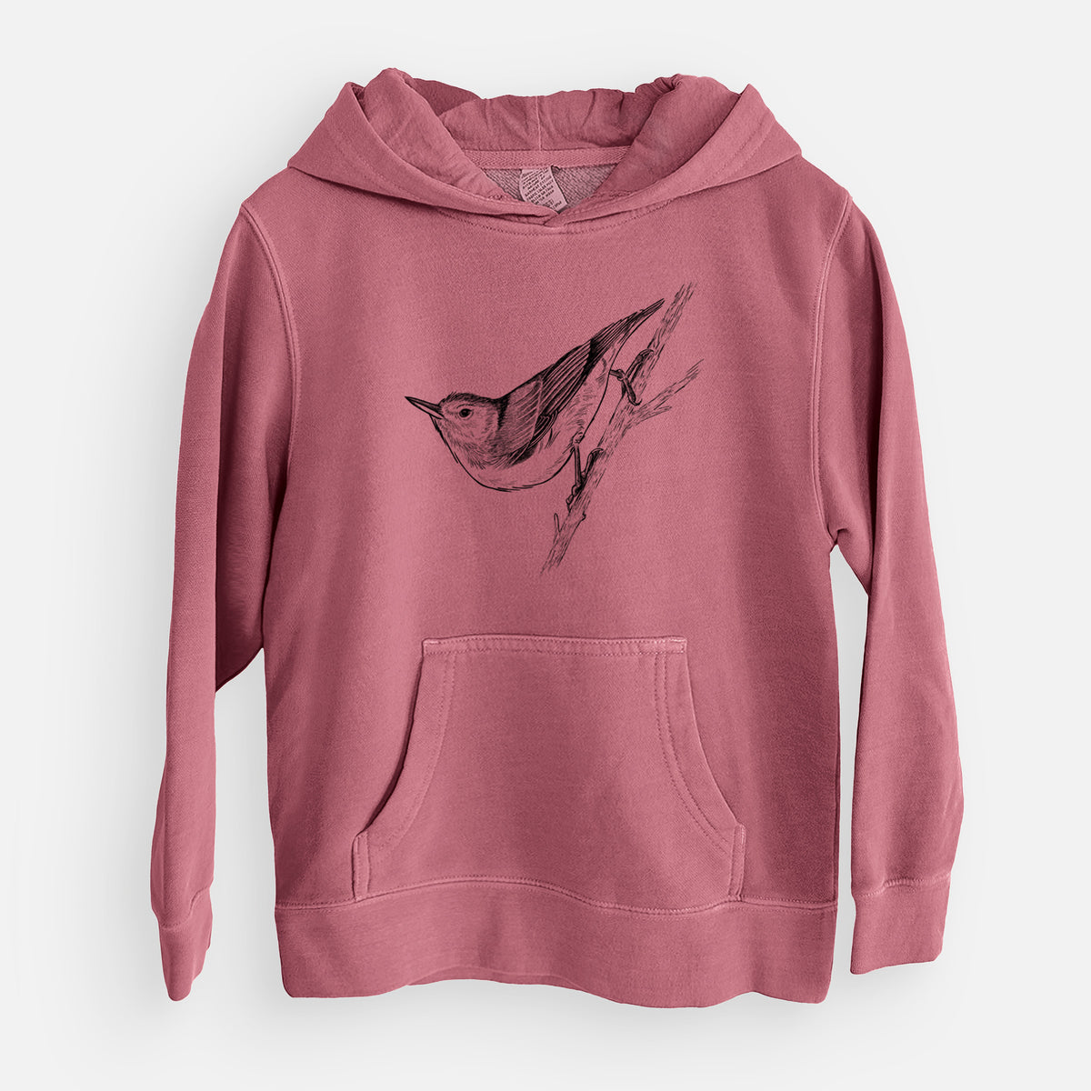 White-breasted Nuthatch - Sitta carolinensis - Youth Pigment Dyed Hoodie