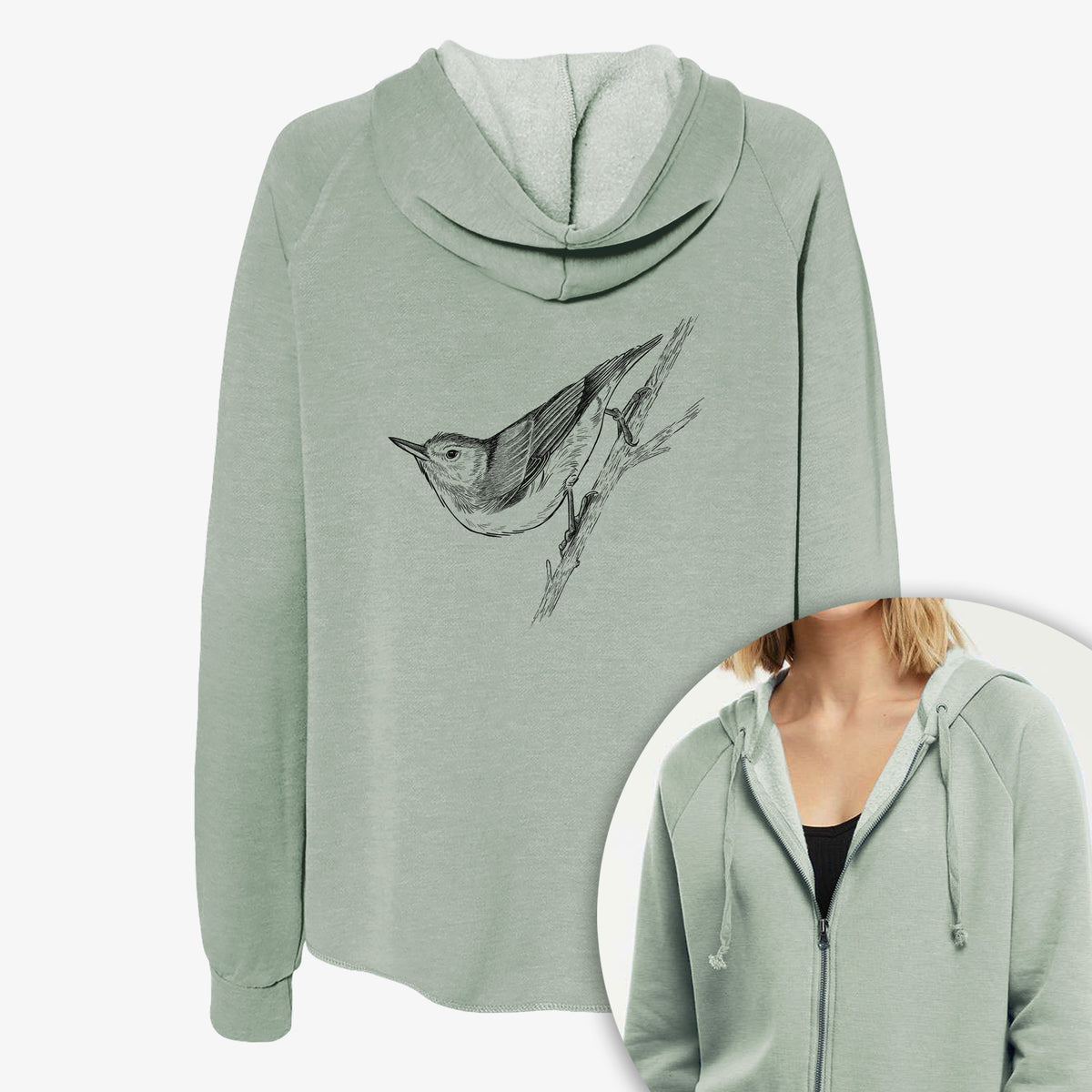 White-breasted Nuthatch - Sitta carolinensis - Women's Cali Wave Zip-Up Sweatshirt