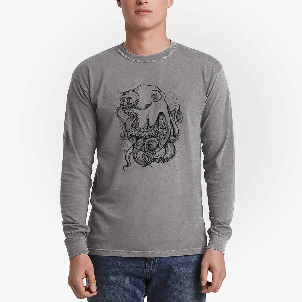 Octopus Vulgaris - Common Octopus - Men&#39;s Heavyweight 100% Cotton Long Sleeve