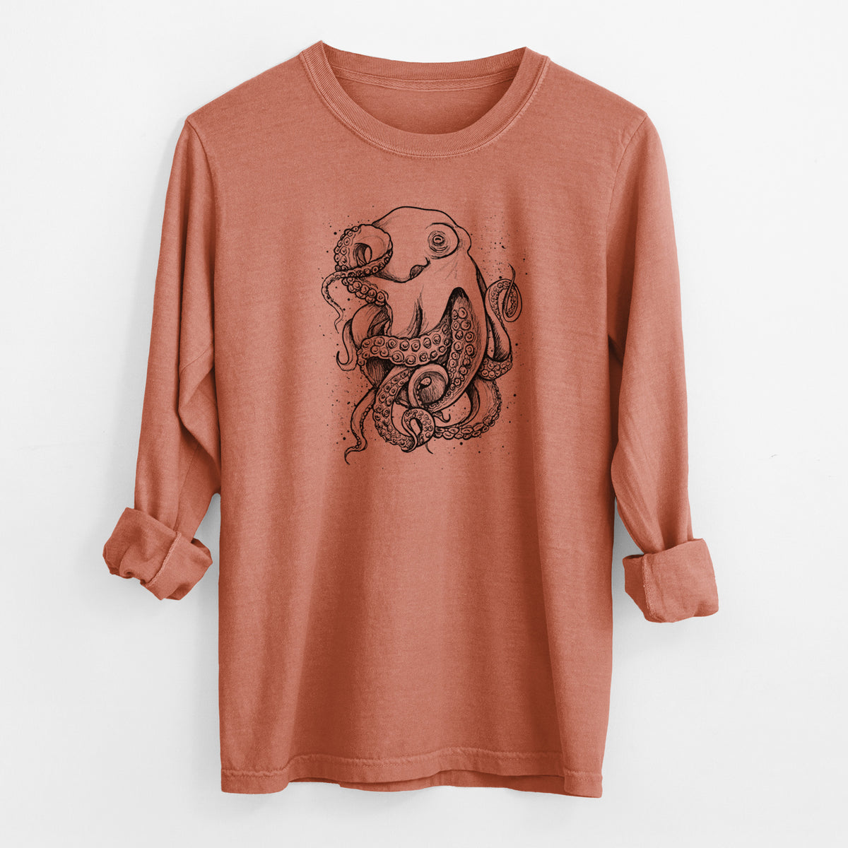 Octopus Vulgaris - Common Octopus - Men&#39;s Heavyweight 100% Cotton Long Sleeve