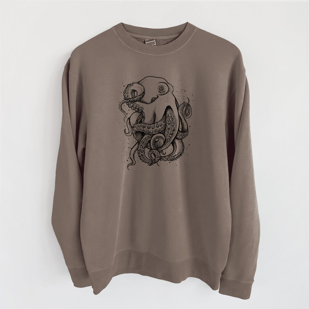 Octopus Vulgaris - Common Octopus - Unisex Pigment Dyed Crew Sweatshirt in Espresso Brown Color