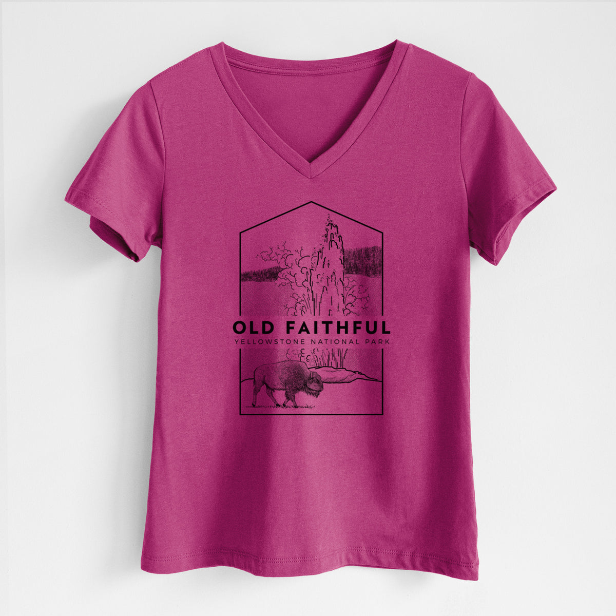 Old Faithful - Yellowstone National Park - Women&#39;s Lightweight Relaxed Fit 100% Cotton V-neck