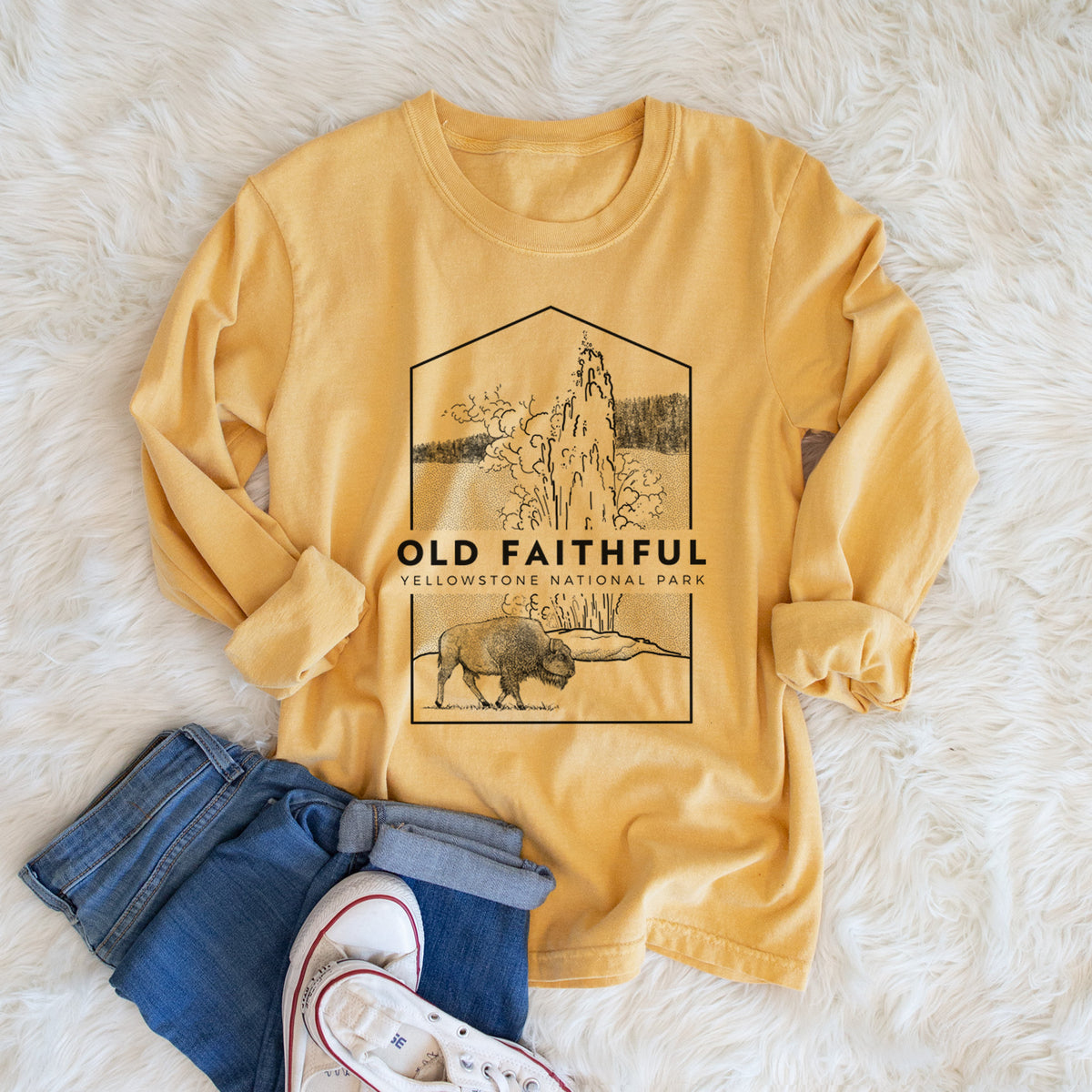 Old Faithful - Yellowstone National Park - Men&#39;s Heavyweight 100% Cotton Long Sleeve