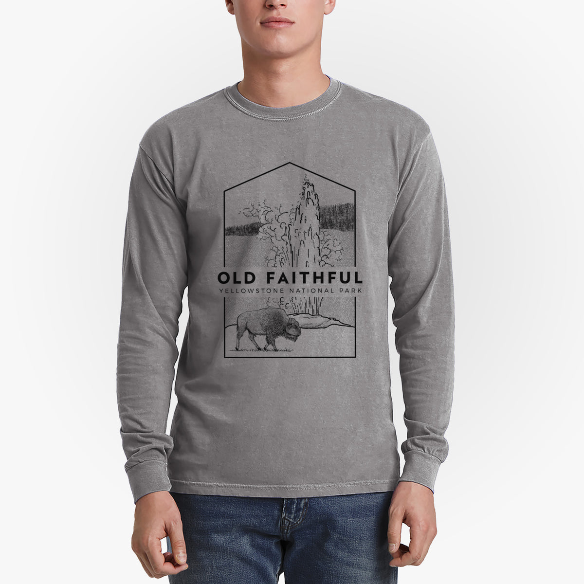 Old Faithful - Yellowstone National Park - Men&#39;s Heavyweight 100% Cotton Long Sleeve