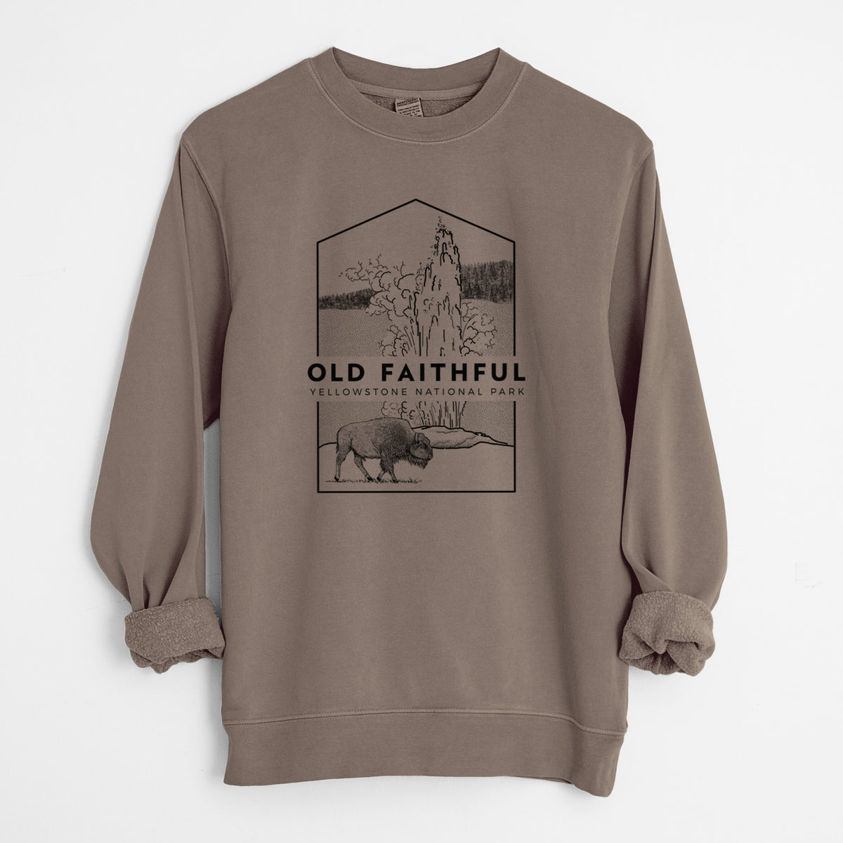 Old Faithful - Yellowstone National Park - Unisex Pigment Dyed Crew Sweatshirt in Espresso Brown Color