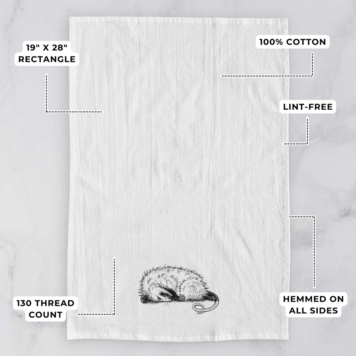 Opossum Playing Dead Tea Towel