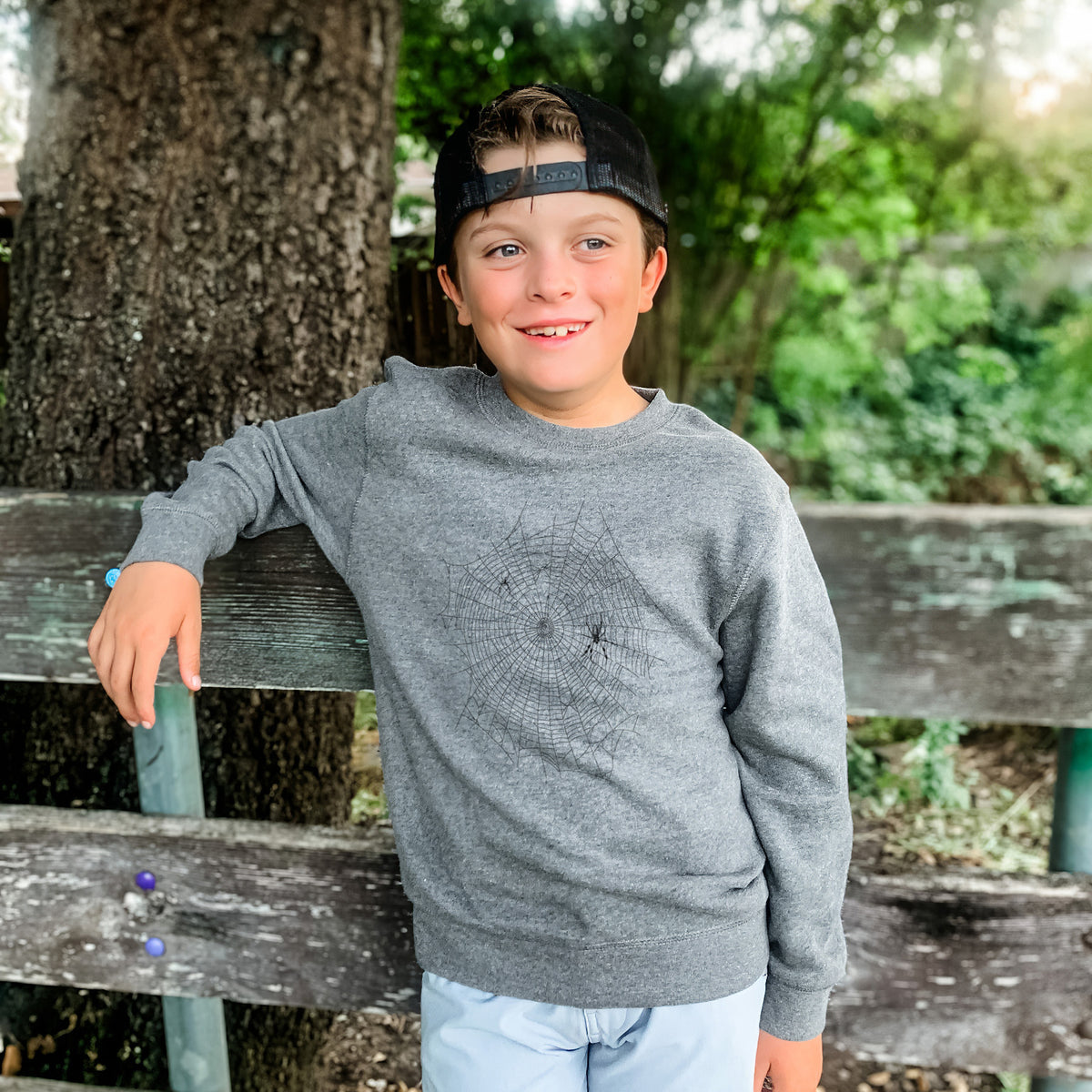 Golden Silk Orb-weaver Spider Web - Trichonephila clavipes - Youth Lightweight Crewneck Sweatshirt