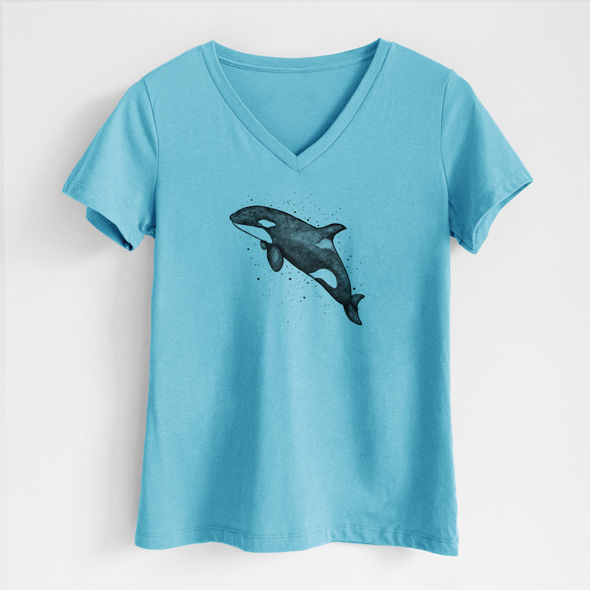 Orca Whale - Women&#39;s Lightweight Relaxed Fit 100% Cotton V-neck