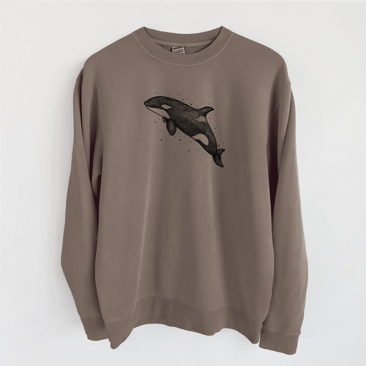 Orca Whale - Unisex Pigment Dyed Crew Sweatshirt in Espresso Brown Color