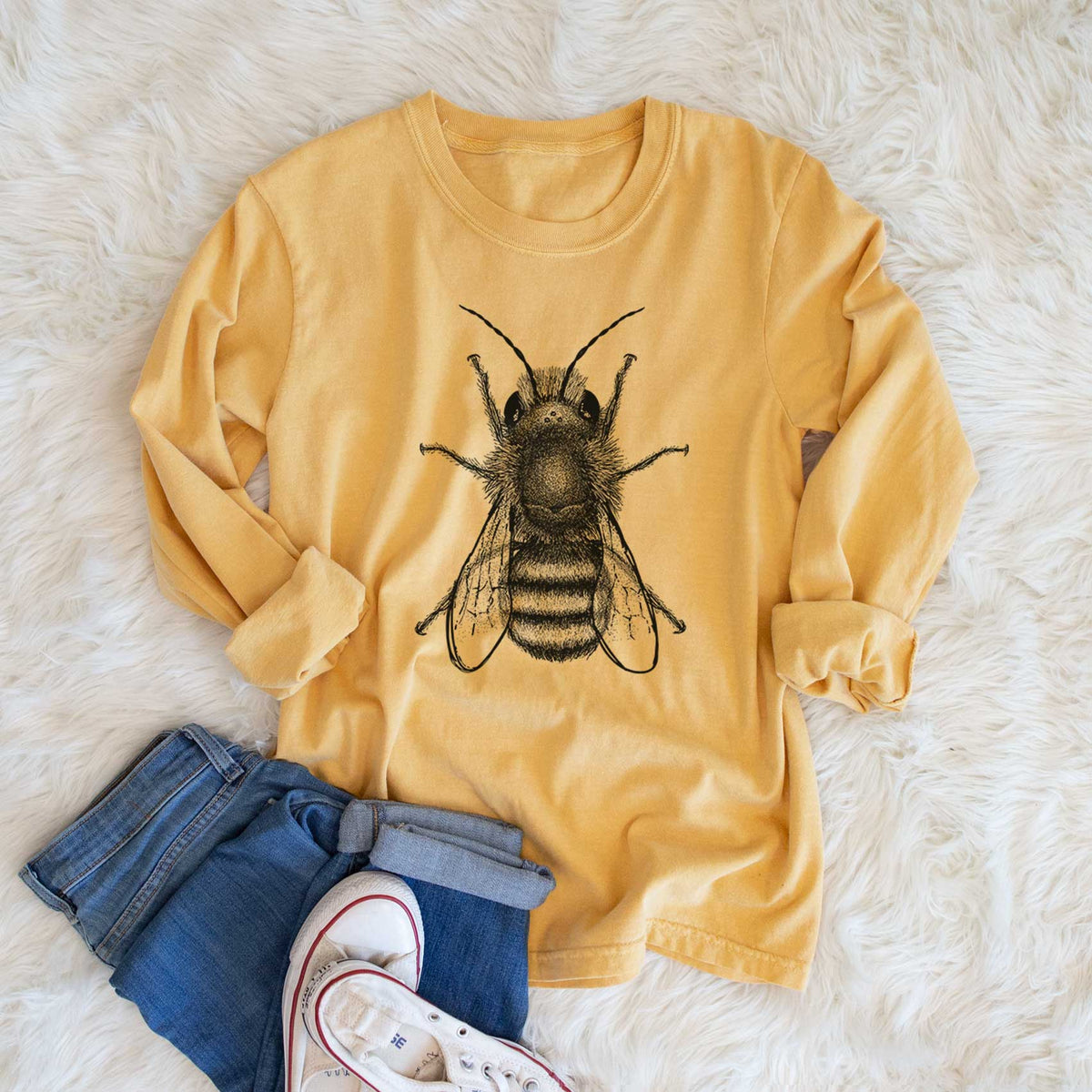 Osmia Bicornis - Red Mason Bee - Men&#39;s Heavyweight 100% Cotton Long Sleeve