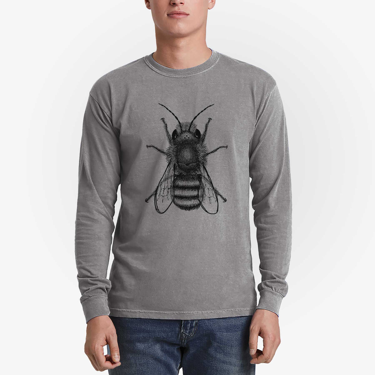 Osmia Bicornis - Red Mason Bee - Men&#39;s Heavyweight 100% Cotton Long Sleeve