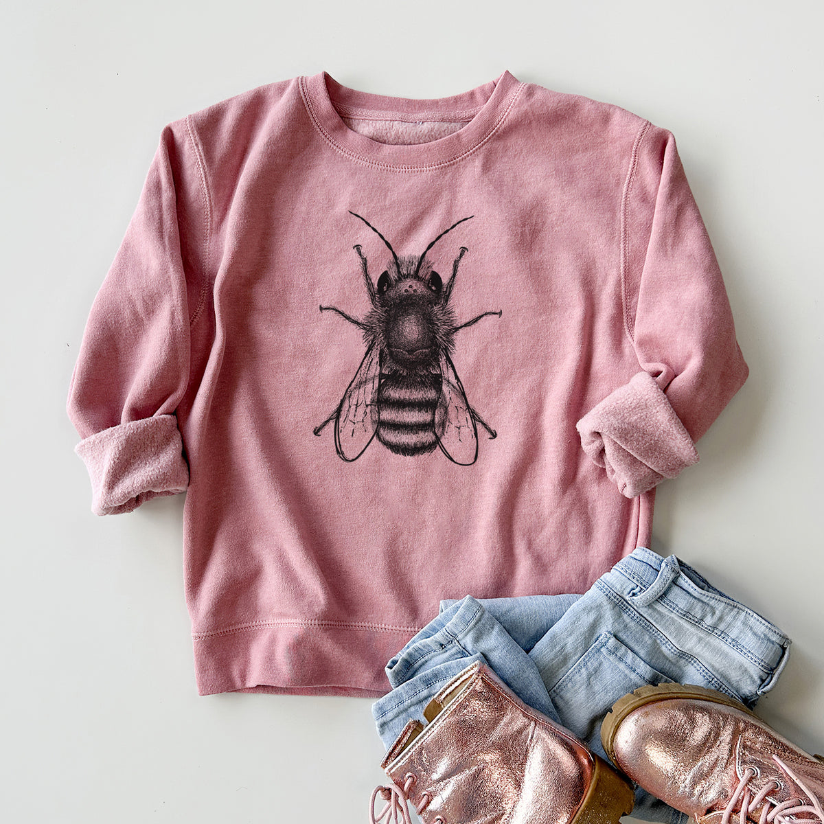 Osmia Bicornis - Red Mason Bee - Youth Lightweight Crewneck Sweatshirt