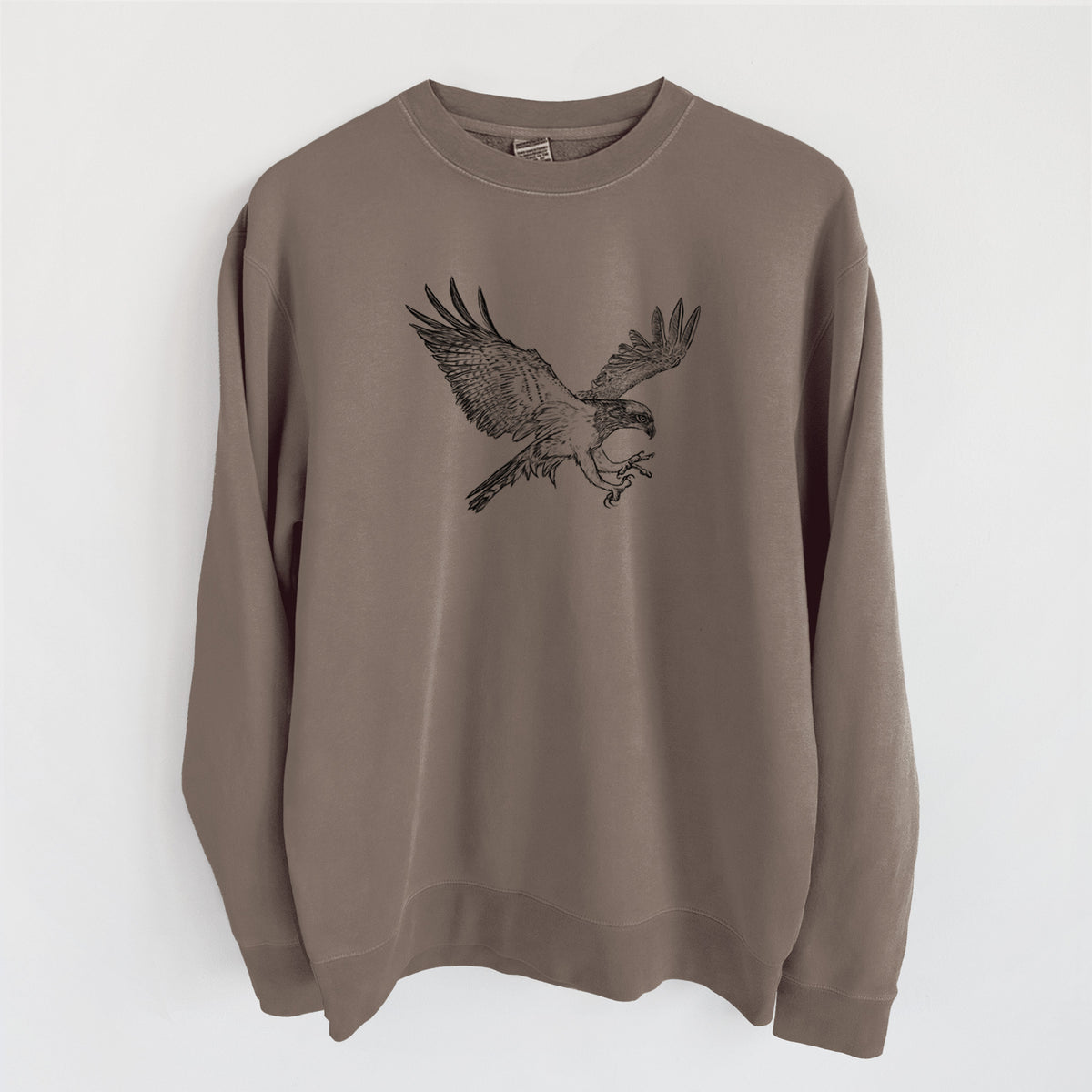 Osprey - Pandion haliaetus - Unisex Pigment Dyed Crew Sweatshirt in Espresso Brown Color
