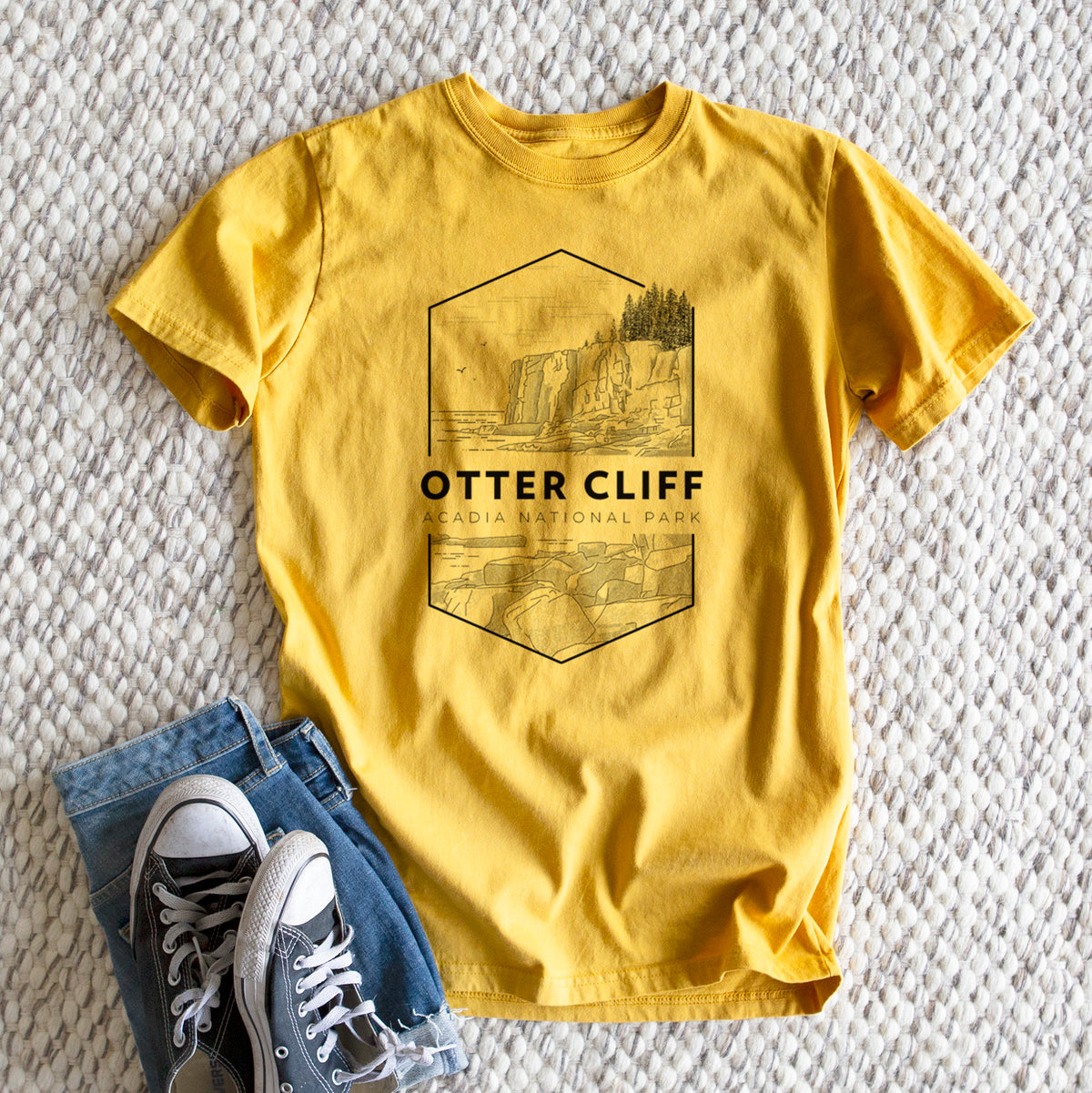 Otter Cliff - Acadia National Park - Heavyweight Men&#39;s 100% Organic Cotton Tee