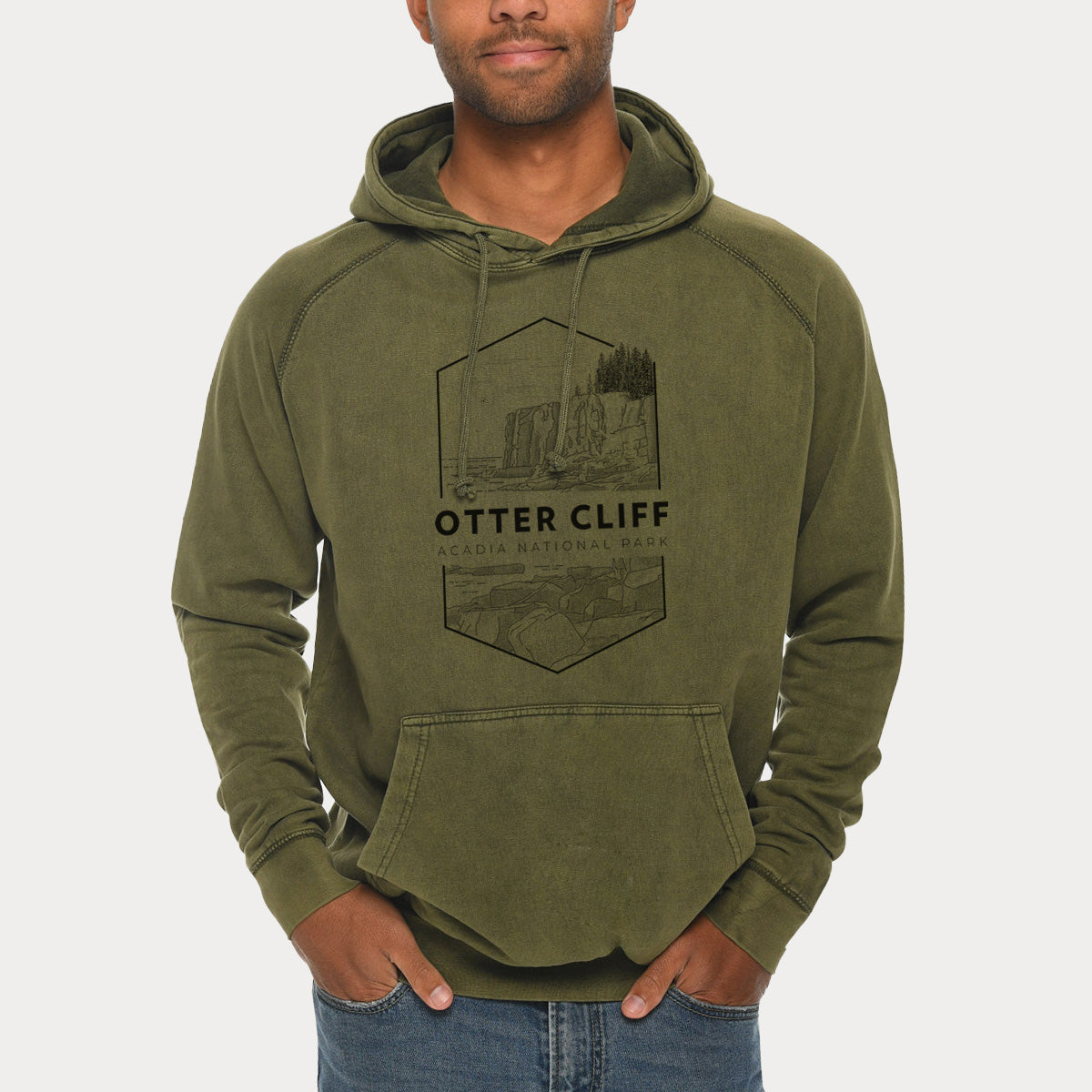 Otter Cliff - Acadia National Park  - Mid-Weight Unisex Vintage 100% Cotton Hoodie