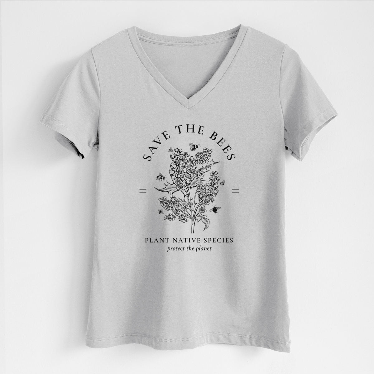 Save the Bees - Plant Native Species - Women&#39;s Lightweight Relaxed Fit 100% Cotton V-neck